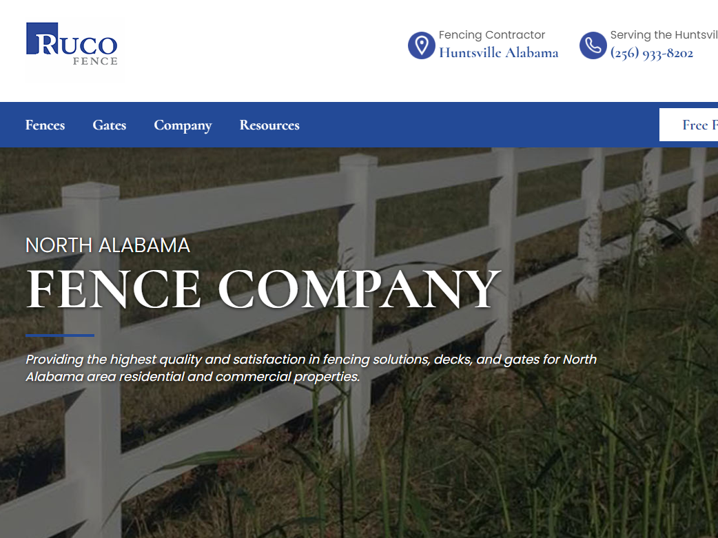 Photo of a Huntsville, AL fence company website