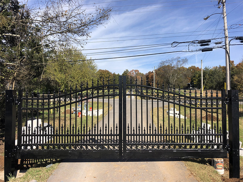Black automated residential fence gate in Middle Tennessee